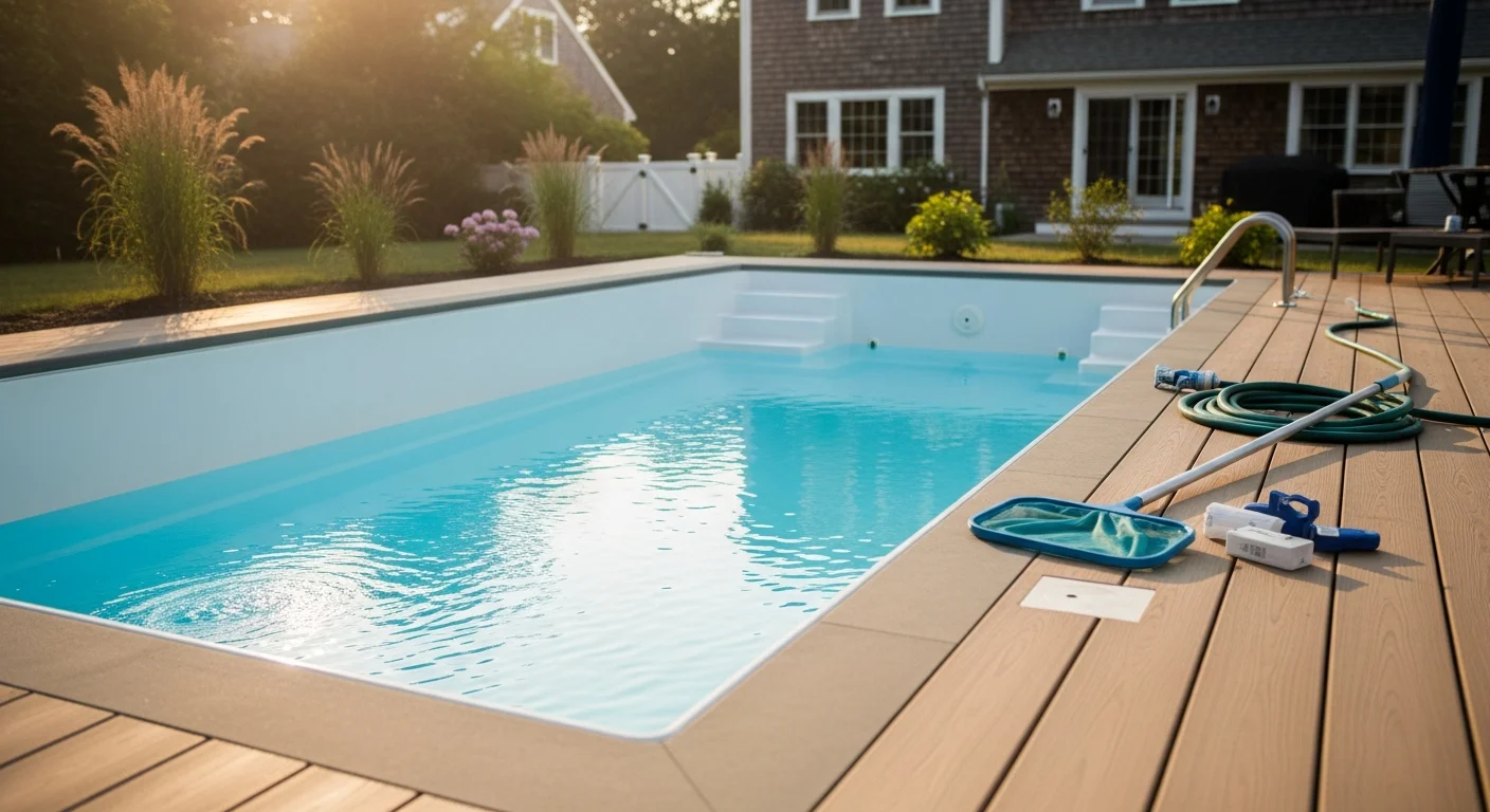 Custom gunite swimming pool in residential backyard