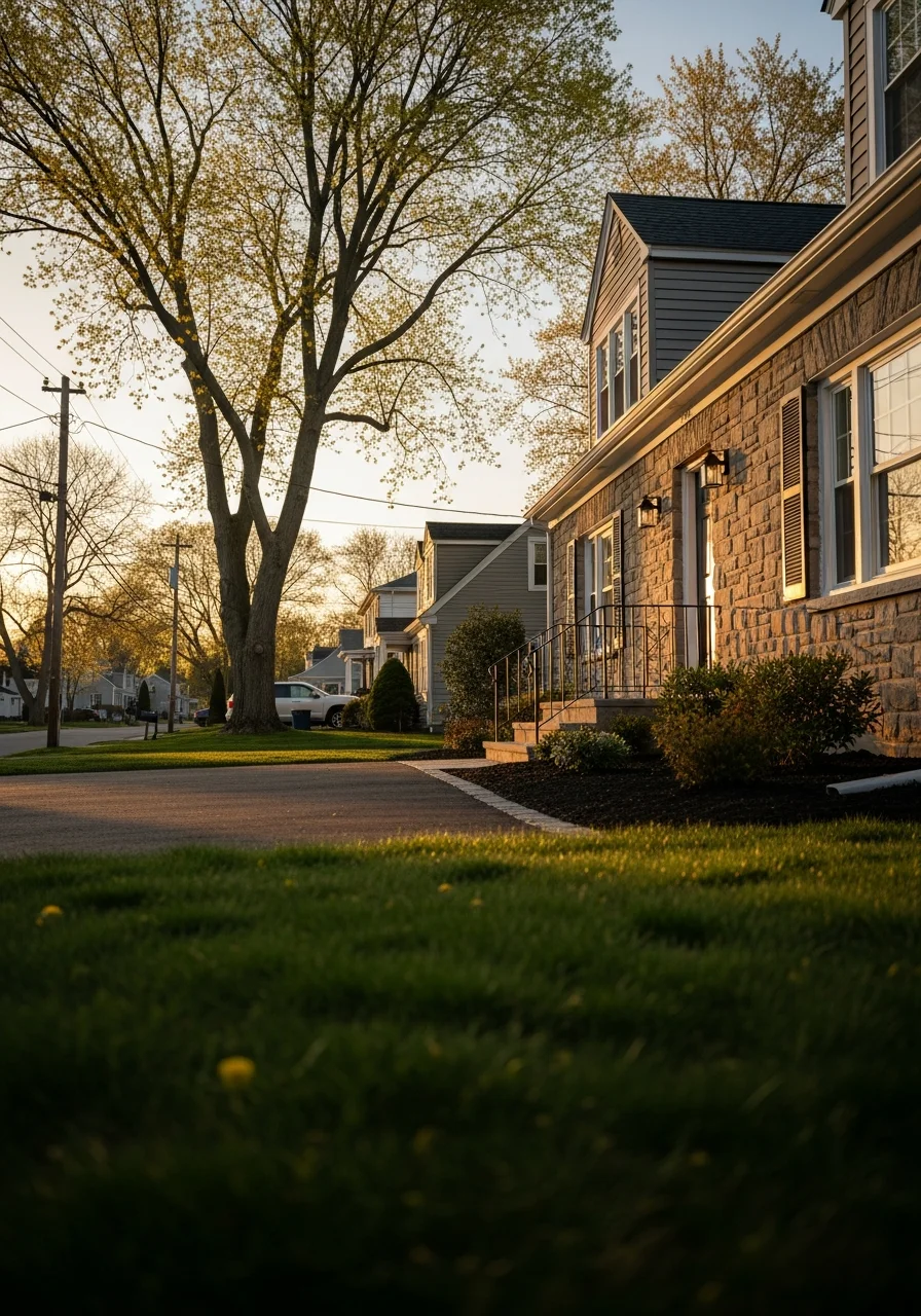Mid-century Cranston home with updated exterior and landscaping in a quiet neighborhood setting.